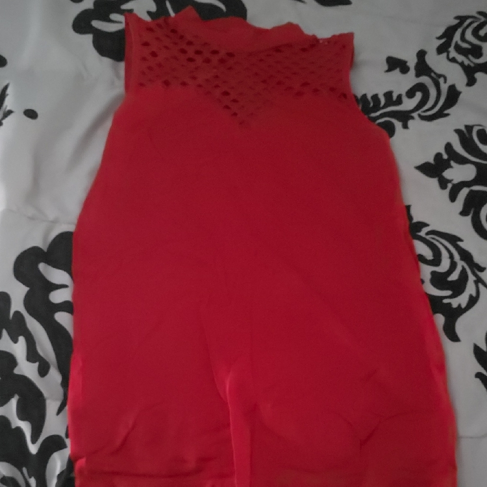 Red Sleeveless Top with Lace Detail